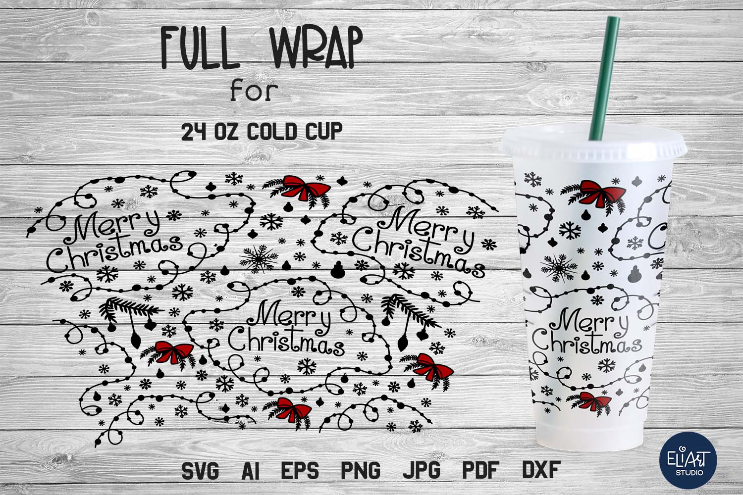Christmas SVG Cold Cup Wrap, Full Cup Wrap SVG no Hole, 24 OZ Cold Cup Wrap.  - So Fontsy