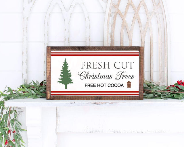 Christmas SVG cut file, Christmas Trees Quote, Hot Cocoa svg, Fresh cut Trees, Pine trees, Farmhouse sign SVG, Home decor, Digital Art, Graphic Designs, Vector Art, Front Door wood sign svg, Entryway Sign decor, Cricut Digital Download SVG Farmstone Studio Designs 