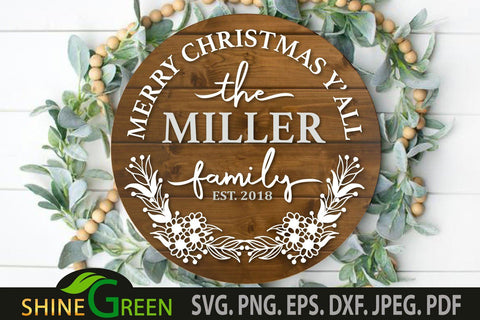 Christmas svg Family Monogram Round Sign for Home, Farmhouse SVG Shine Green Art 