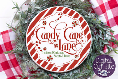 Christmas Svg, Farmhouse Round Sign, Candy Cane Lane File SVG Crafty Mama Studios 