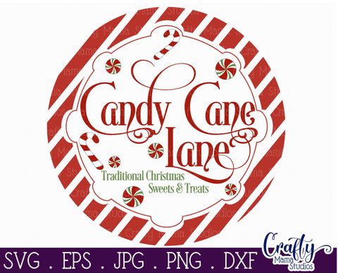 Christmas Svg, Farmhouse Round Sign, Candy Cane Lane File SVG Crafty Mama Studios 
