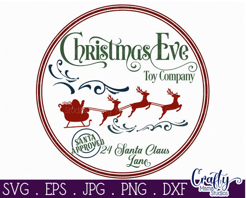Christmas Svg, Farmhouse Round Sign, Christmas Eve Toy Co SVG Crafty Mama Studios 
