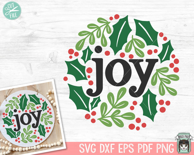 Christmas SVG file, Joy svg, Christmas Round SVG file, Round Christmas Sign svg file, Christmas cut file, Leaves, Christmas Sign cut file SVG Wild Pilot 