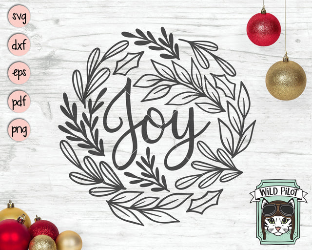 Christmas SVG File, Joy SVG, Christmas Round SVG, Round Christmas Sign SVG File, Christmas Cut File, Leaf Sign SVG Cut File, Christmas Sign Cut File SVG Wild Pilot 