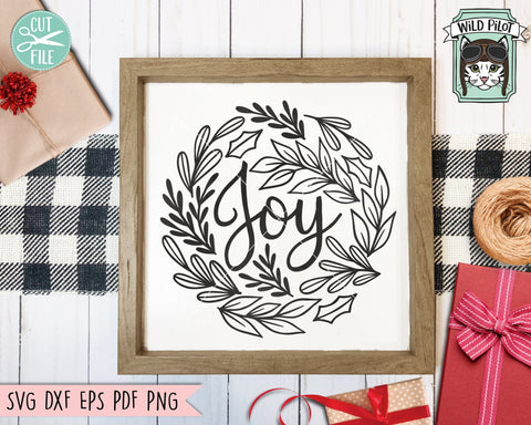 Christmas SVG File, Joy SVG, Christmas Round SVG, Round Christmas Sign SVG File, Christmas Cut File, Leaf Sign SVG Cut File, Christmas Sign Cut File SVG Wild Pilot 