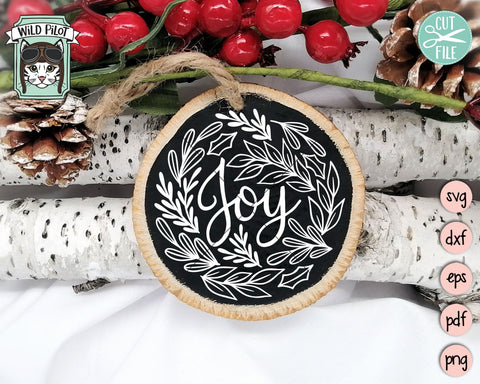 Christmas SVG File, Joy SVG, Christmas Round SVG, Round Christmas Sign SVG File, Christmas Cut File, Leaf Sign SVG Cut File, Christmas Sign Cut File SVG Wild Pilot 