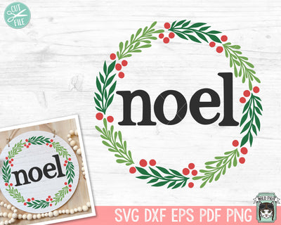 Christmas SVG file, Noel SVG, Christmas Round Sign SVG, Round Christmas Sign svg, Winter Sign svg, Christmas png, Laurel Leaves svg SVG Wild Pilot 
