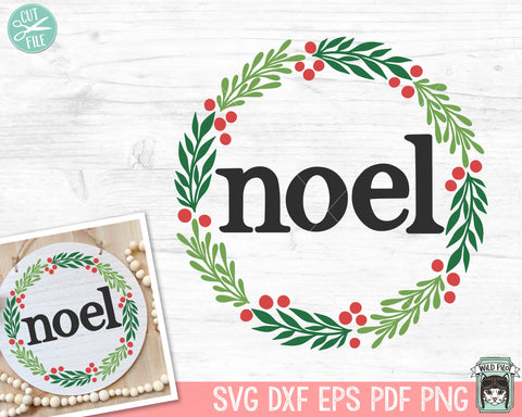 Christmas SVG file, Noel SVG, Christmas Round Sign SVG, Round Christmas Sign svg, Winter Sign svg, Christmas png, Laurel Leaves svg SVG Wild Pilot 