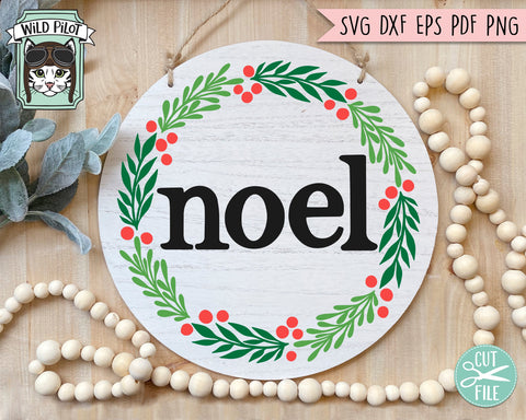 Christmas SVG file, Noel SVG, Christmas Round Sign SVG, Round Christmas Sign svg, Winter Sign svg, Christmas png, Laurel Leaves svg SVG Wild Pilot 