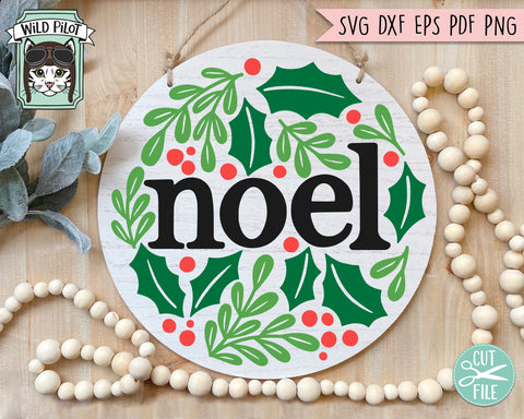 Christmas SVG file, Noel SVG, Christmas Round Sign SVG, Round Christmas Sign svg, Winter Sign svg, Christmas png, Laurel Leaves svg SVG Wild Pilot 