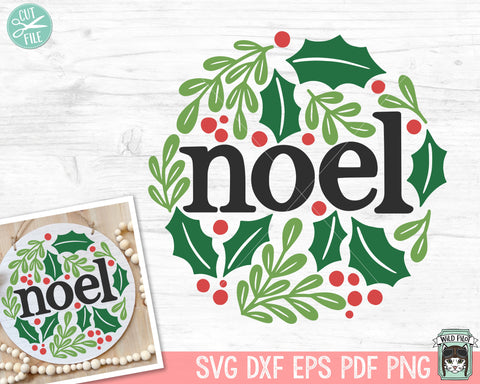 Christmas SVG file, Noel SVG, Christmas Round Sign SVG, Round Christmas Sign svg, Winter Sign svg, Christmas png, Laurel Leaves svg SVG Wild Pilot 