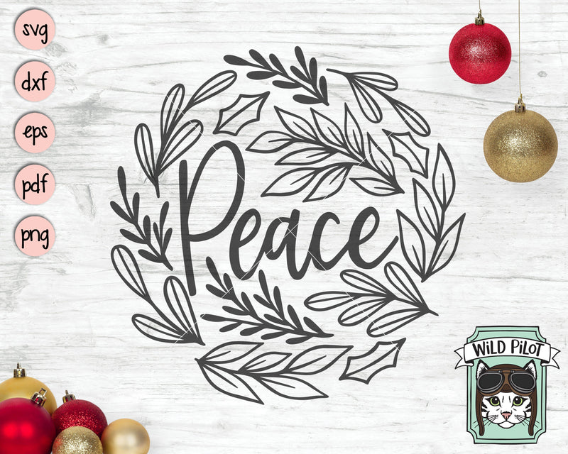Christmas SVG File, Peace SVG, Christmas Round SVG, Christmas Leaf Sign SVG, Christmas Cut File, Leaves SVG SVG Wild Pilot 