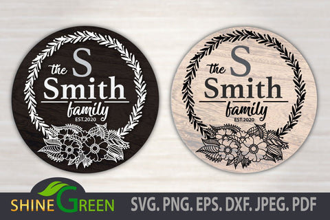 Christmas SVG - Floral Family Monogram SVG Frame SVG Shine Green Art 