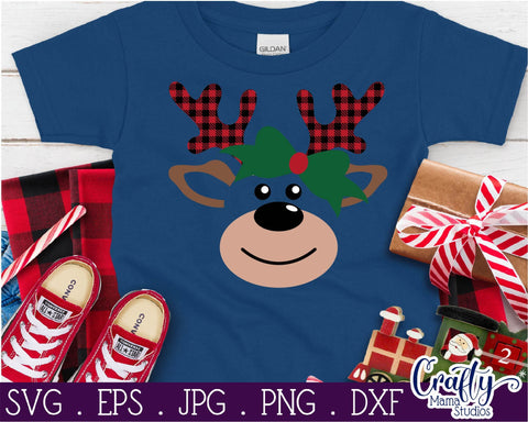 Christmas Svg - Girl Reindeer Svg -Buffalo Plaid - Kid's Christmas SVG Crafty Mama Studios 