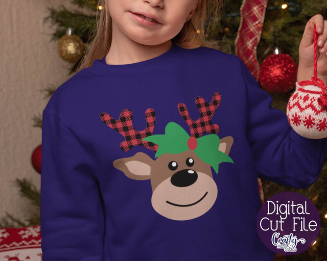 Christmas Svg - Girl Reindeer Svg -Buffalo Plaid - Kid's Christmas SVG Crafty Mama Studios 