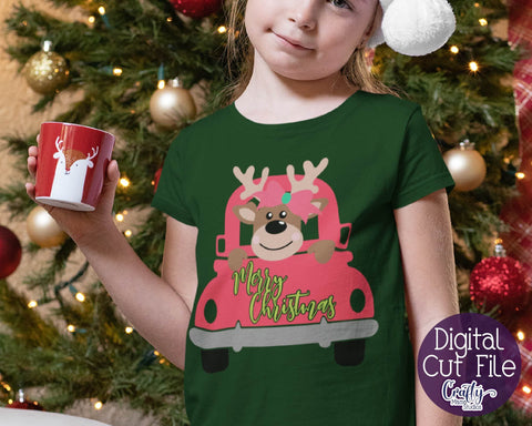 Christmas Svg - Girl Reindeer Svg - Kid's Christmas - Santa Reindeer in Truck SVG Crafty Mama Studios 