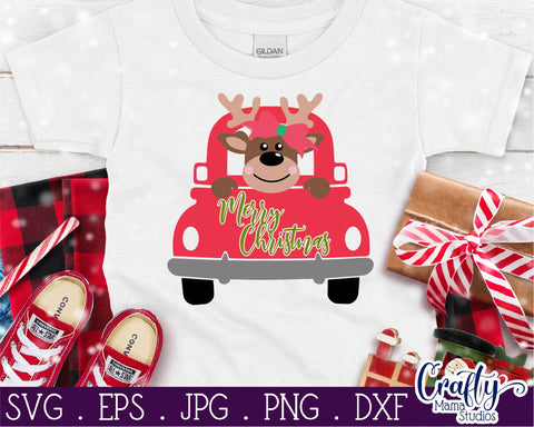 Christmas Svg - Girl Reindeer Svg - Kid's Christmas - Santa Reindeer in Truck SVG Crafty Mama Studios 