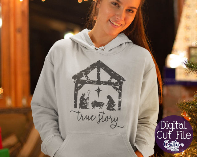 Christmas Svg - Jesus Svg - Holiday - True Story - Christian -True Story Nativity - Distressed SVG Crafty Mama Studios 