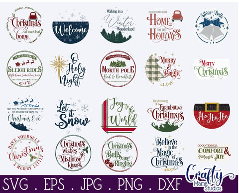 Christmas Svg, Merry Christmas Bundle, Round Sign Christmas SVG Crafty Mama Studios 