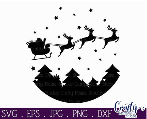 Christmas Svg - Merry Christmas - Santa On Sleigh Silhouette SVG Crafty Mama Studios 