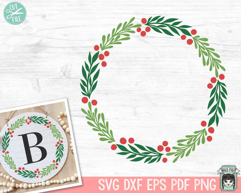 Christmas SVG, Merry Christmas SVG, Monogram Frame SVG, Winter svg, Round Sign svg, Round Frame, Happy Holidays svg, Holly svg, Evergreen SVG Wild Pilot 