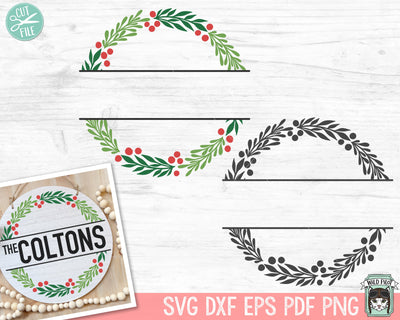 Christmas SVG, Merry Christmas SVG, Monogram Frame SVG, Winter svg, Round Sign svg, Round Frame, Happy Holidays svg, Holly svg, Evergreen SVG Wild Pilot 