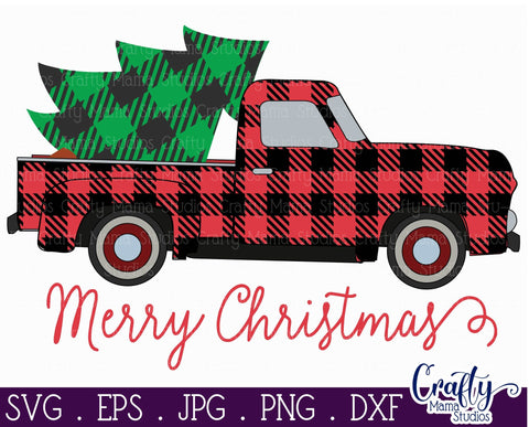 Christmas Svg - Merry Christmas SVG - Vintage Truck - Christmas Truck - Buffalo Plaid SVG Crafty Mama Studios 