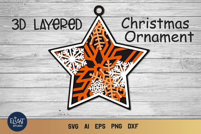 Christmas SVG Ornament, 3d Layered SVG Star Ornament, Snowflakes Ornament SVG. 3D Paper Elinorka 