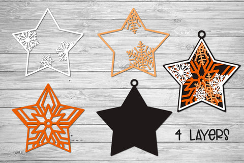 Christmas SVG Ornament, 3d Layered SVG Star Ornament, Snowflakes Ornament SVG. 3D Paper Elinorka 