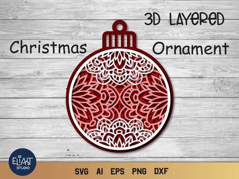 Christmas SVG Ornament, 3D SVG Layered Mandala, Ornaments SVG. - So Fontsy