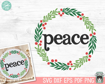 Christmas SVG, Peace SVG, Christmas Round Sign SVG, Winter Sign svg, Round Christmas Sign svg, Laurel Leaves svg, Christmas Sign png SVG Wild Pilot 