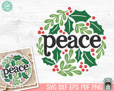 Christmas SVG, Peace SVG, Christmas Round Sign SVG, Winter Sign svg, Round Christmas Sign svg, Laurel Leaves svg, Christmas Sign png SVG Wild Pilot 