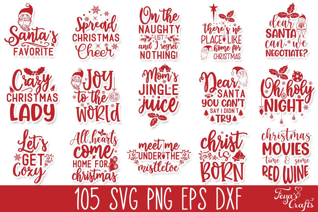 Christmas SVG Quotes Bundle with 105 Cut Files - So Fontsy