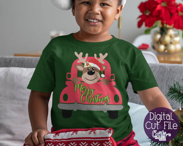 Christmas Svg - Reindeer Svg - Kid's Christmas - Santa Reindeer in Truck SVG Crafty Mama Studios 