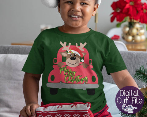 Christmas Svg - Reindeer Svg - Kid's Christmas - Santa Reindeer in Truck SVG Crafty Mama Studios 