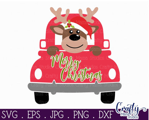 Christmas Svg - Reindeer Svg - Kid's Christmas - Santa Reindeer in Truck SVG Crafty Mama Studios 