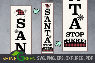 Christmas SVG Santa is Here Porch Sign Buffalo Plaid, Cap DXF EPS PNG SVG Shine Green Art 