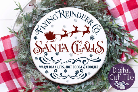 Christmas Svg, Santa Round Sign, Flying Reindeer Company SVG Crafty Mama Studios 