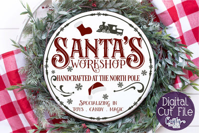 Christmas Svg, Santa Round Sign, Santa's Workshop Cut File SVG Crafty Mama Studios 