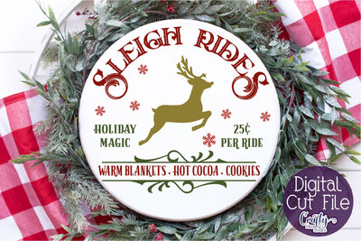 Christmas Svg, Santa Round Sign, Sleigh Rides Svg Cut File SVG Crafty Mama Studios 
