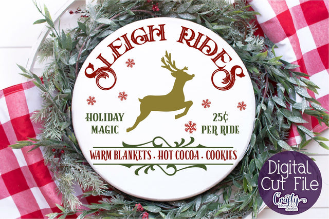 Christmas Svg, Santa Round Sign, Sleigh Rides Svg Cut File SVG Crafty Mama Studios 