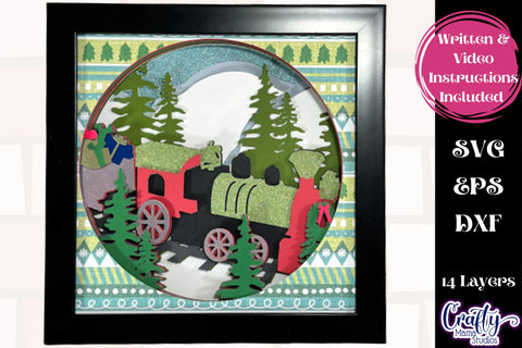 Christmas Svg Shadow Box, 3D Layered Christmas Train Svg SVG Crafty Mama Studios 