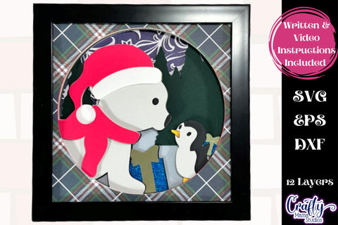 Christmas Svg Shadow Box, 3D Layered Penguin Polar Bear Svg SVG Crafty Mama Studios 