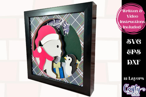 Christmas Svg Shadow Box, 3D Layered Penguin Polar Bear Svg SVG Crafty Mama Studios 