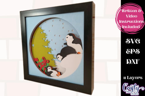 Christmas Svg Shadow Box, 3D Layered Penguin Svg Shadow Box SVG Crafty Mama Studios 