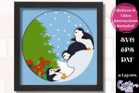 Christmas Svg Shadow Box, 3D Layered Penguin Svg Shadow Box SVG Crafty Mama Studios 