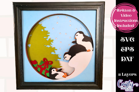 Christmas Svg Shadow Box, 3D Layered Penguin Svg Shadow Box SVG Crafty Mama Studios 