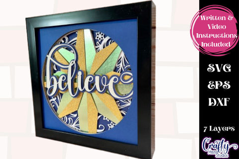 Christmas Svg Shadow Box Design, 3D Christmas Star Believe SVG Crafty Mama Studios 