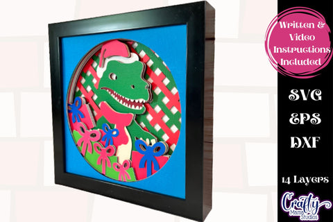 Christmas Svg Shadow Box Design, 3d Layered Dinosaur T-Rex SVG Crafty Mama Studios 