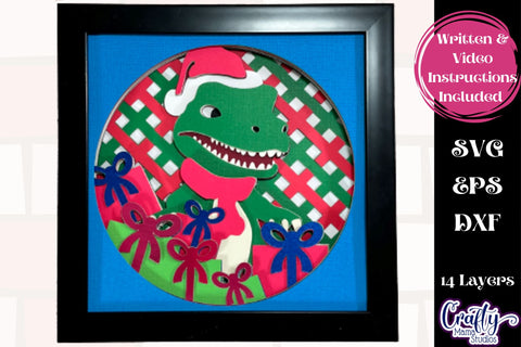 Christmas Svg Shadow Box Design, 3d Layered Dinosaur T-Rex SVG Crafty Mama Studios 
